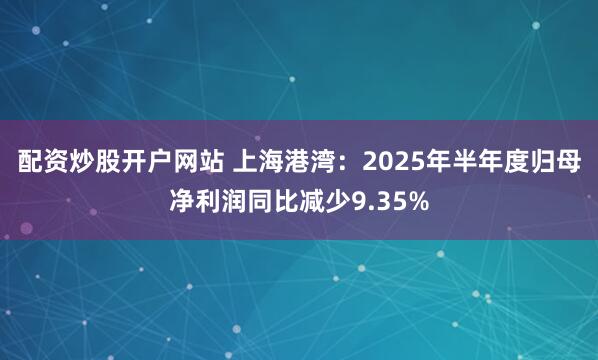 配资炒股开户网站 上海港湾:2025年半年度归母净利润同比减少9.35%